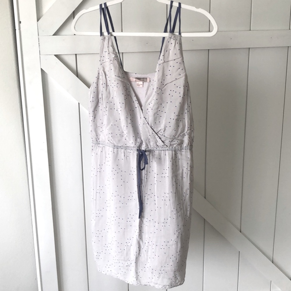 Gray with purple polka dot summer dress.